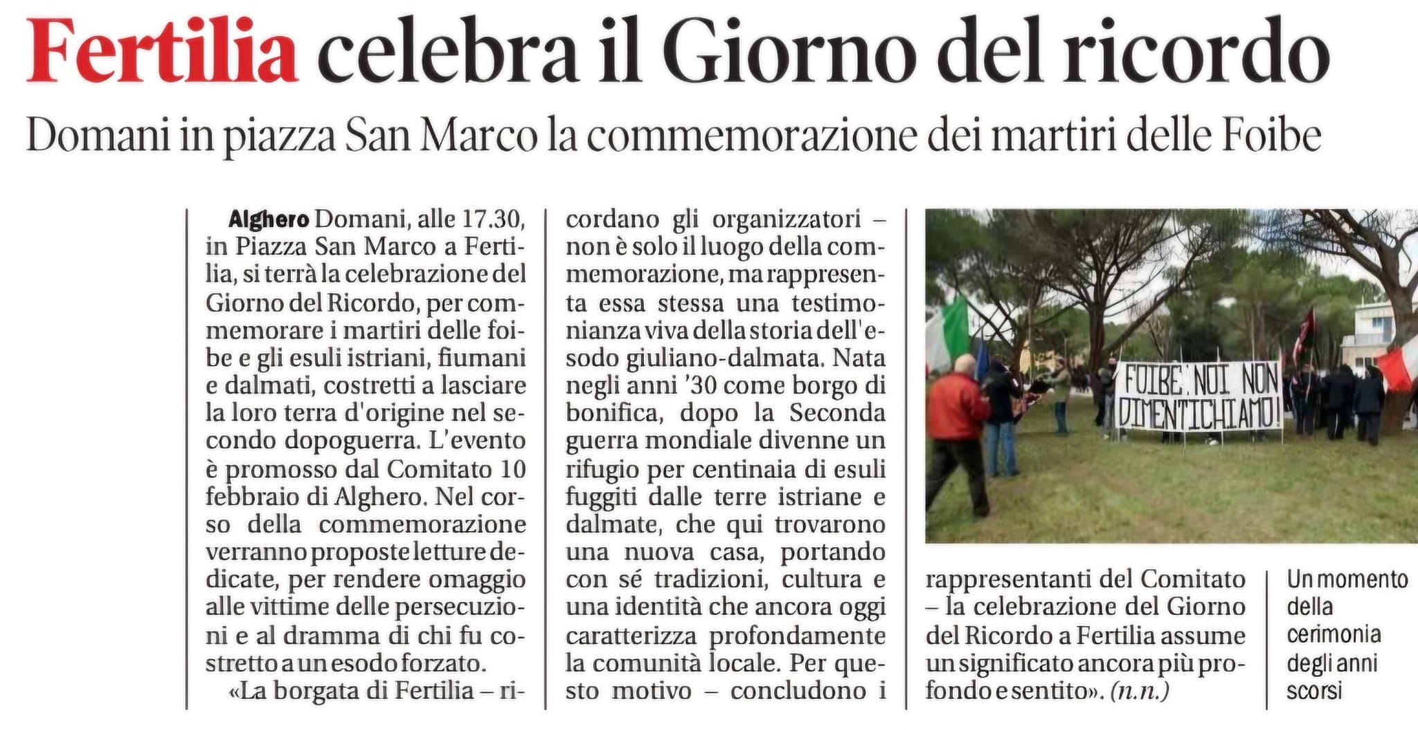 Fertilia celebra il Giorno del ricordo 2025